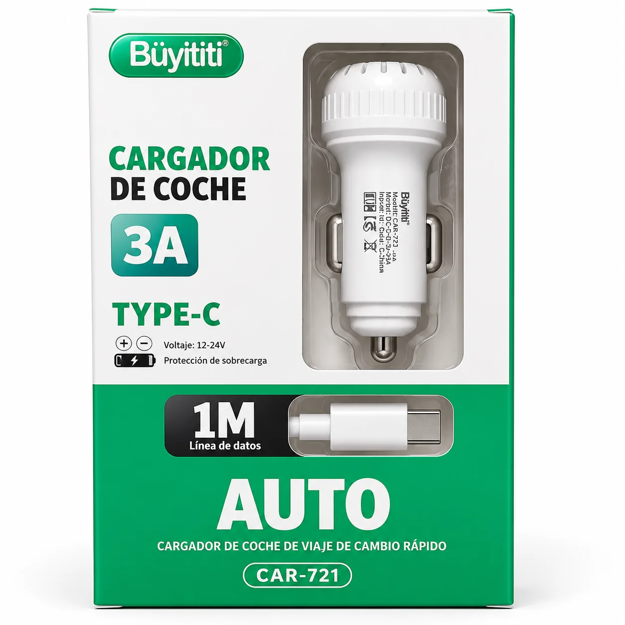 Cargador de auto con cable tipo c